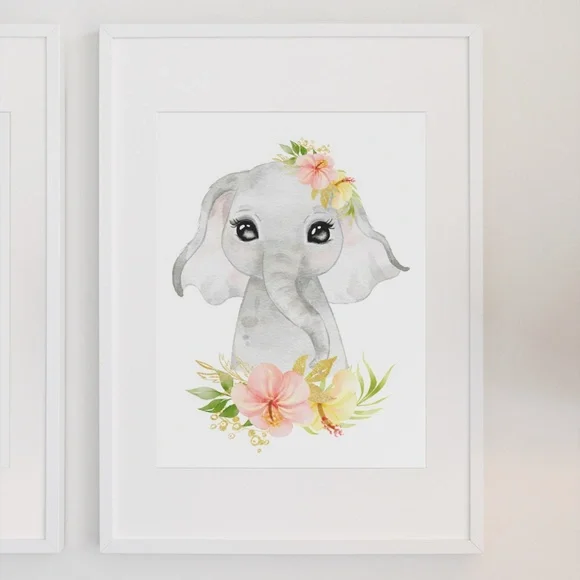 Cute Watercolor Floral Elephant Wall Art Print Poster Unframed - Picture 4 of 15
